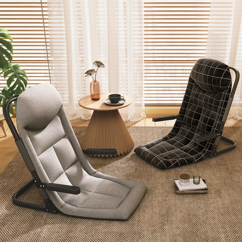 Modern Minimalist Foldable Recliner Chair with Iron Frame, Cotton-Linen Upholstery, Square Backrest & Armrests for Living Room