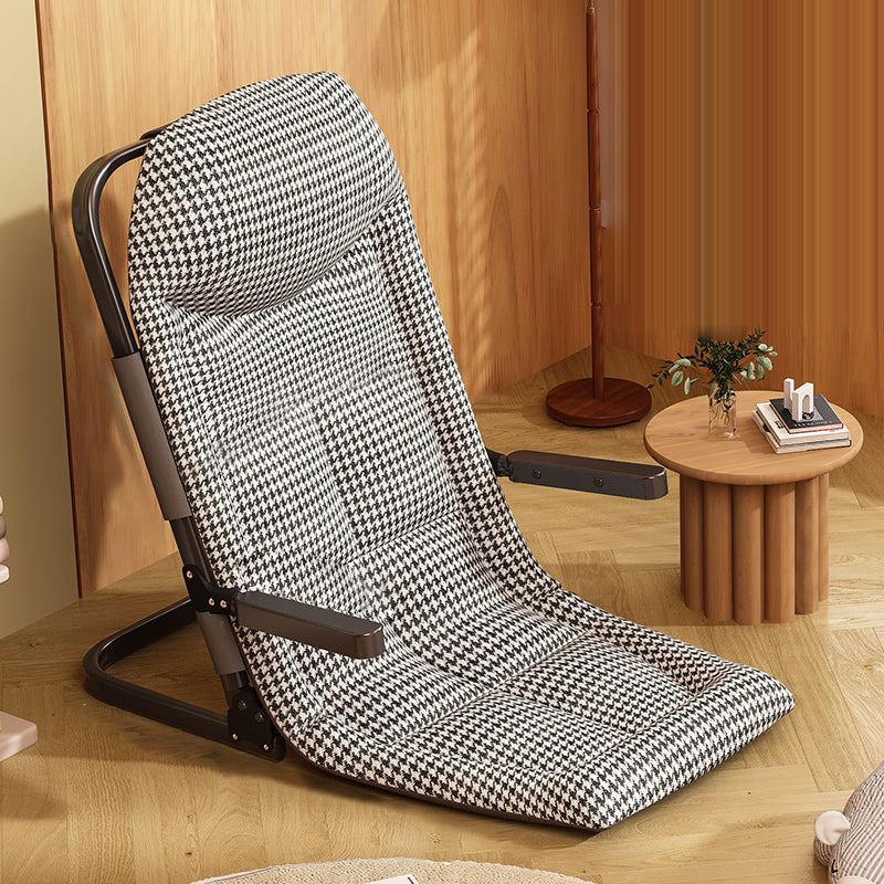 Modern Minimalist Foldable Recliner Chair with Iron Frame, Cotton-Linen Upholstery, Square Backrest & Armrests for Living Room