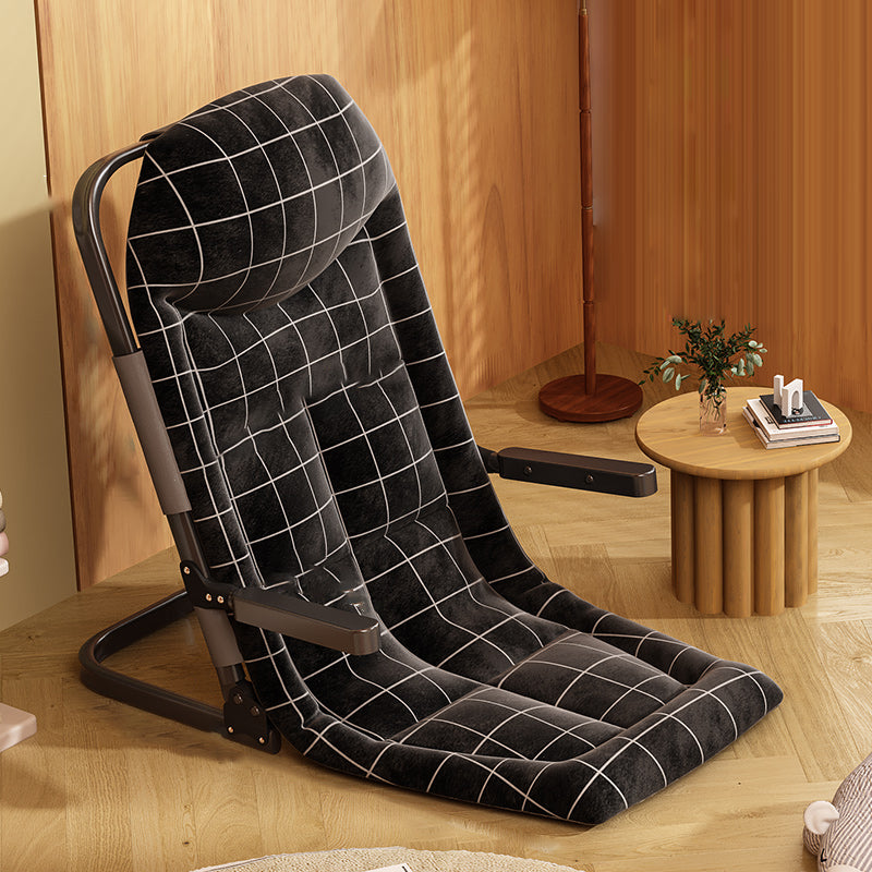 Modern Minimalist Foldable Recliner Chair with Iron Frame, Cotton-Linen Upholstery, Square Backrest & Armrests for Living Room