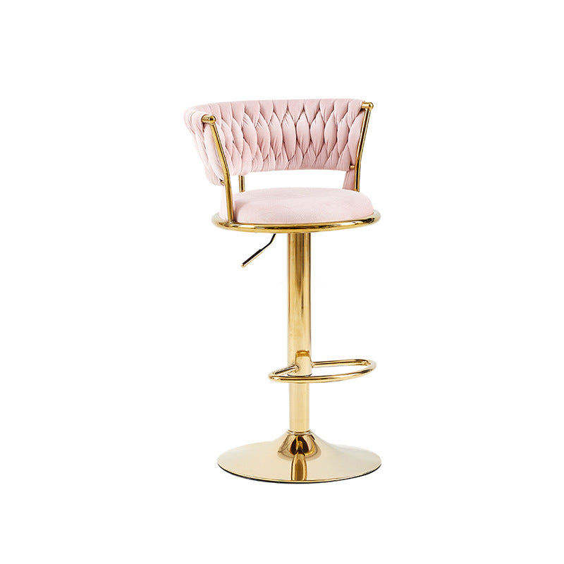 Contemporary Nordic Round Velvet Bar Stool — Iron Frame, Swivel, Height-Adjustable, Backrest, Armless Design for Dining Room & Kitchen