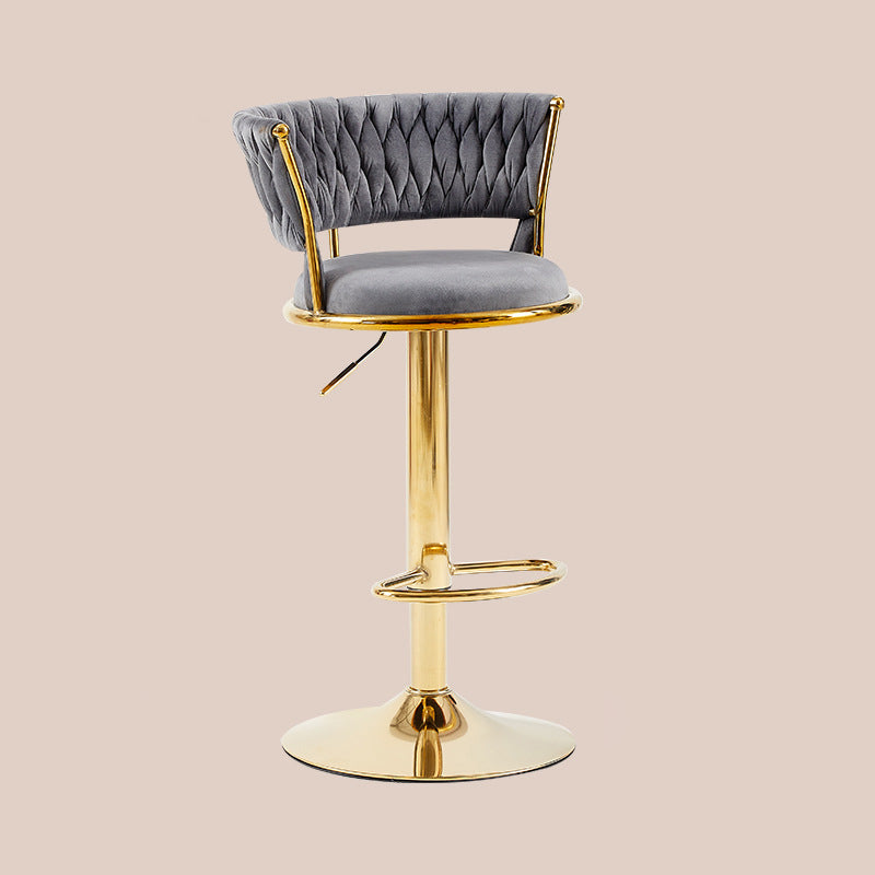 Contemporary Nordic Round Velvet Bar Stool — Iron Frame, Swivel, Height-Adjustable, Backrest, Armless Design for Dining Room & Kitchen