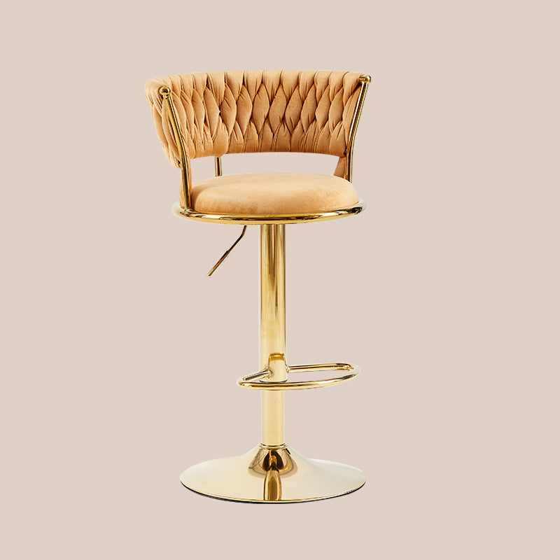 Contemporary Nordic Round Velvet Bar Stool — Iron Frame, Swivel, Height-Adjustable, Backrest, Armless Design for Dining Room & Kitchen