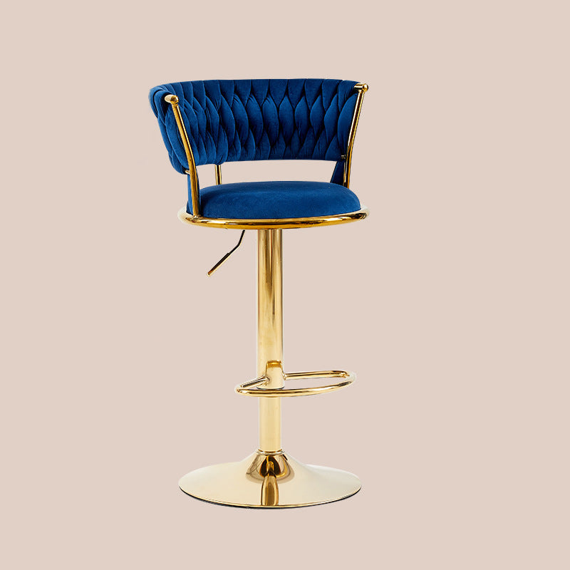 Contemporary Nordic Round Velvet Bar Stool — Iron Frame, Swivel, Height-Adjustable, Backrest, Armless Design for Dining Room & Kitchen
