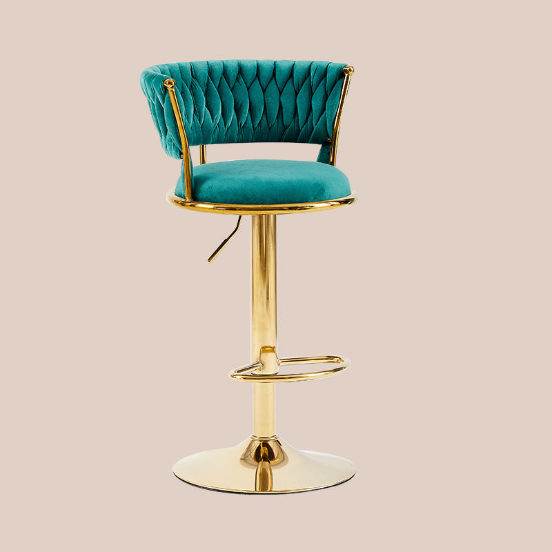 Contemporary Nordic Round Velvet Bar Stool — Iron Frame, Swivel, Height-Adjustable, Backrest, Armless Design for Dining Room & Kitchen
