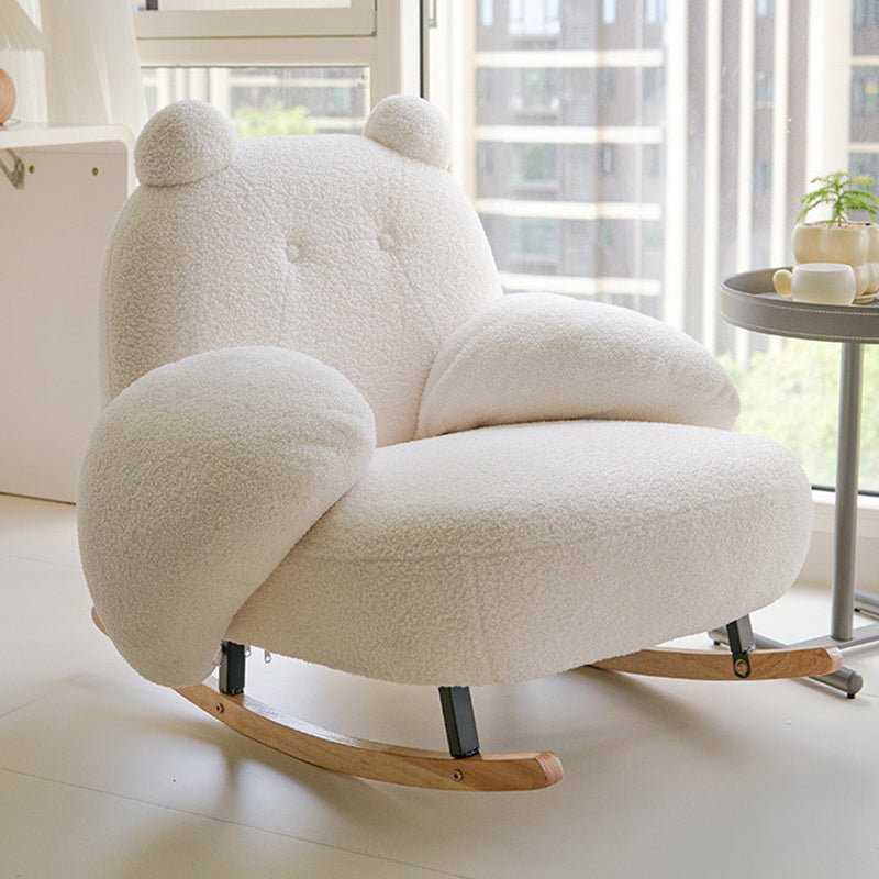 Contemporary Square-Rectangular Lamb Fleece Rocking Chair with Iron Frame, Rubberwood Backrest and Armrests for Living Room