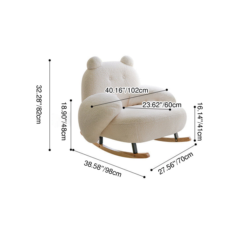 Contemporary Square-Rectangular Lamb Fleece Rocking Chair with Iron Frame, Rubberwood Backrest and Armrests for Living Room