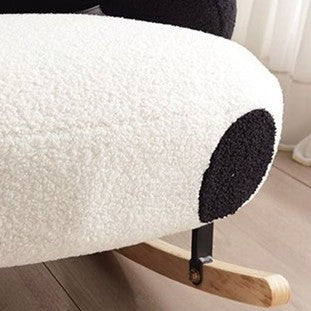 Contemporary Panda-Design Rocking Chair with Lamb Fleece Upholstery, Carbon Steel Frame & Rubberwood Armrests – Modern Living Room Accent