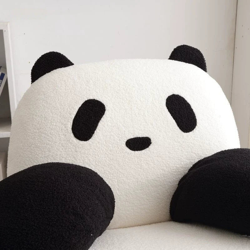 Contemporary Panda-Design Rocking Chair with Lamb Fleece Upholstery, Carbon Steel Frame & Rubberwood Armrests – Modern Living Room Accent
