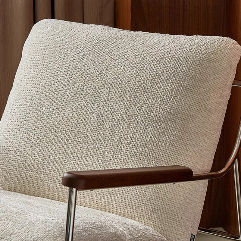 Modern Minimalist Rocking Chair with Removable Backrest and Armrests — Square Rectangular Frame in Chenille, Ash Wood, Stainless Steel, and Saddle Leather for Living Room