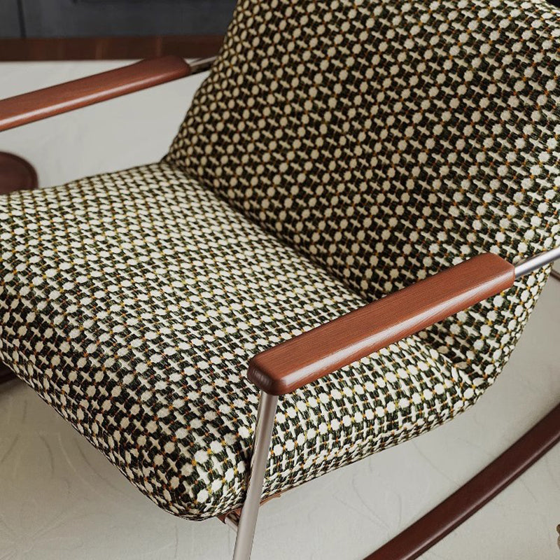 Nordic Contemporary Rocking Chair with Removable Backrest and Armrests – Square-Rectangular Woven Fabric Seat, Ash Wood & Stainless Steel Frame, Living Room Accent