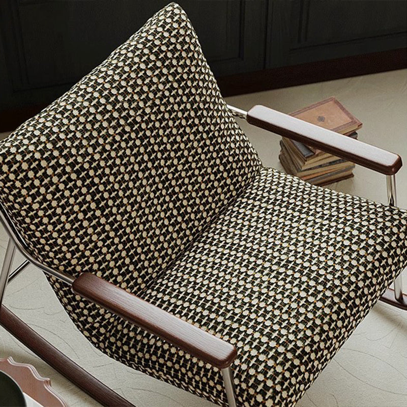 Nordic Contemporary Rocking Chair with Removable Backrest and Armrests – Square-Rectangular Woven Fabric Seat, Ash Wood & Stainless Steel Frame, Living Room Accent