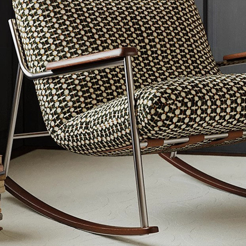 Nordic Contemporary Rocking Chair with Removable Backrest and Armrests – Square-Rectangular Woven Fabric Seat, Ash Wood & Stainless Steel Frame, Living Room Accent