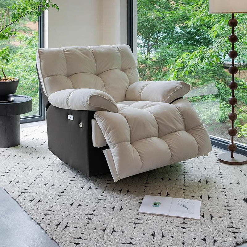 Modern Minimalist Square & Rectangular Manual Recliner in Faux Leather Velvet – Solid Wood & Plywood Frame with Backrest and Armrests for Living Room