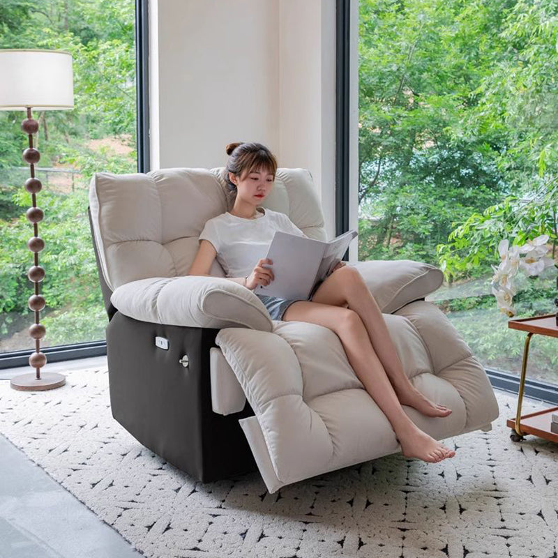 Modern Minimalist Square & Rectangular Manual Recliner in Faux Leather Velvet – Solid Wood & Plywood Frame with Backrest and Armrests for Living Room