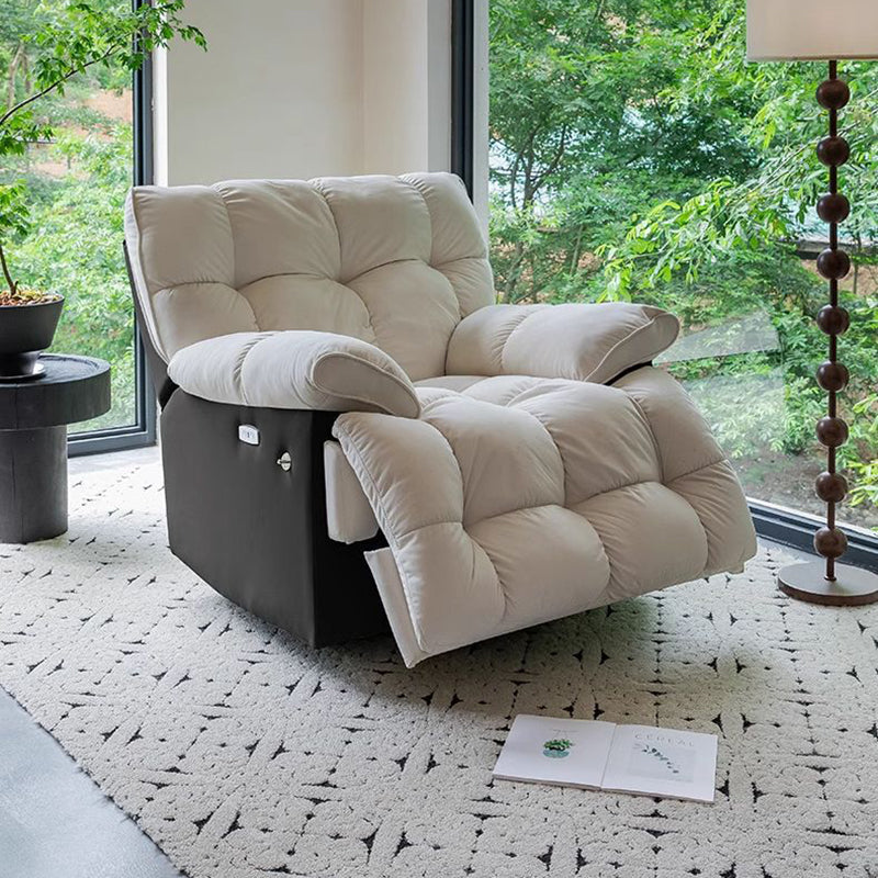 Modern Minimalist Square & Rectangular Manual Recliner in Faux Leather Velvet – Solid Wood & Plywood Frame with Backrest and Armrests for Living Room