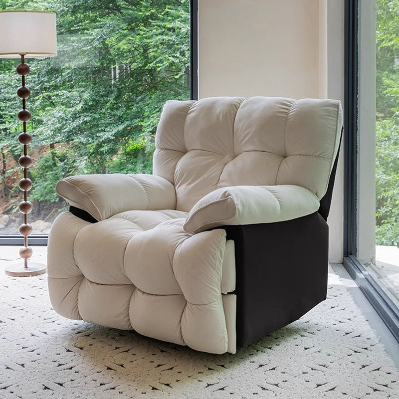 Modern Minimalist Square & Rectangular Manual Recliner in Faux Leather Velvet – Solid Wood & Plywood Frame with Backrest and Armrests for Living Room