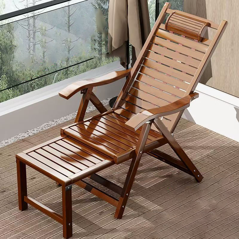 Traditional Chinese-Style Rectangular Bamboo Wood Foldable Recliner with Backrest and Armrests for Living Room