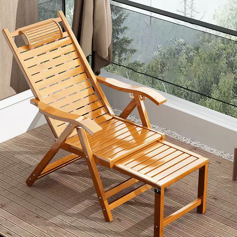 Traditional Chinese-Style Rectangular Bamboo Wood Foldable Recliner with Backrest and Armrests for Living Room