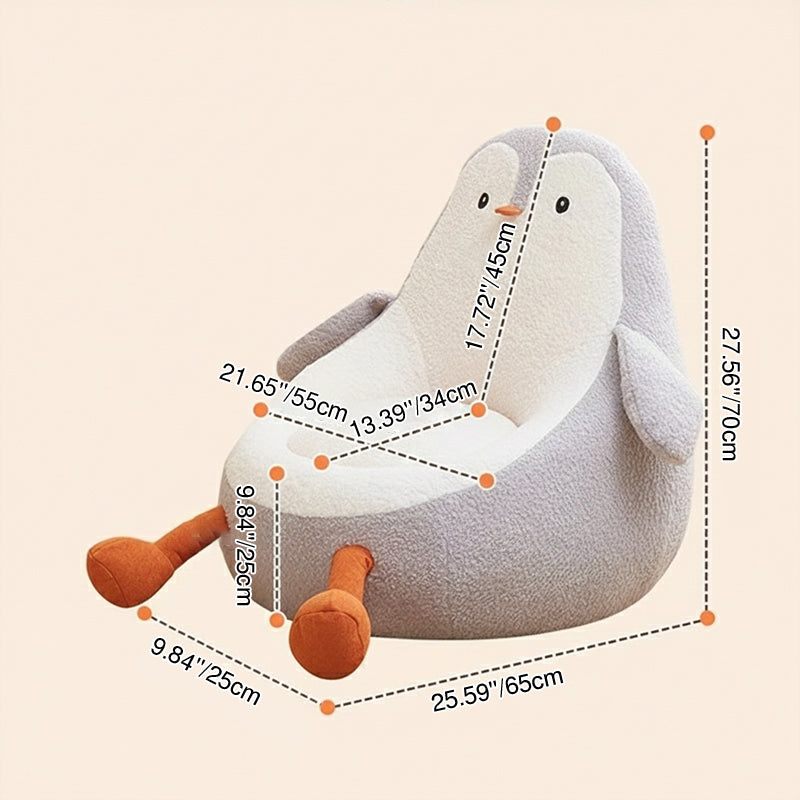Contemporary Kids' Accent Chair — Avocado- and Penguin-Shaped, Lambswool Upholstery, Armless Backrest for Living Room
