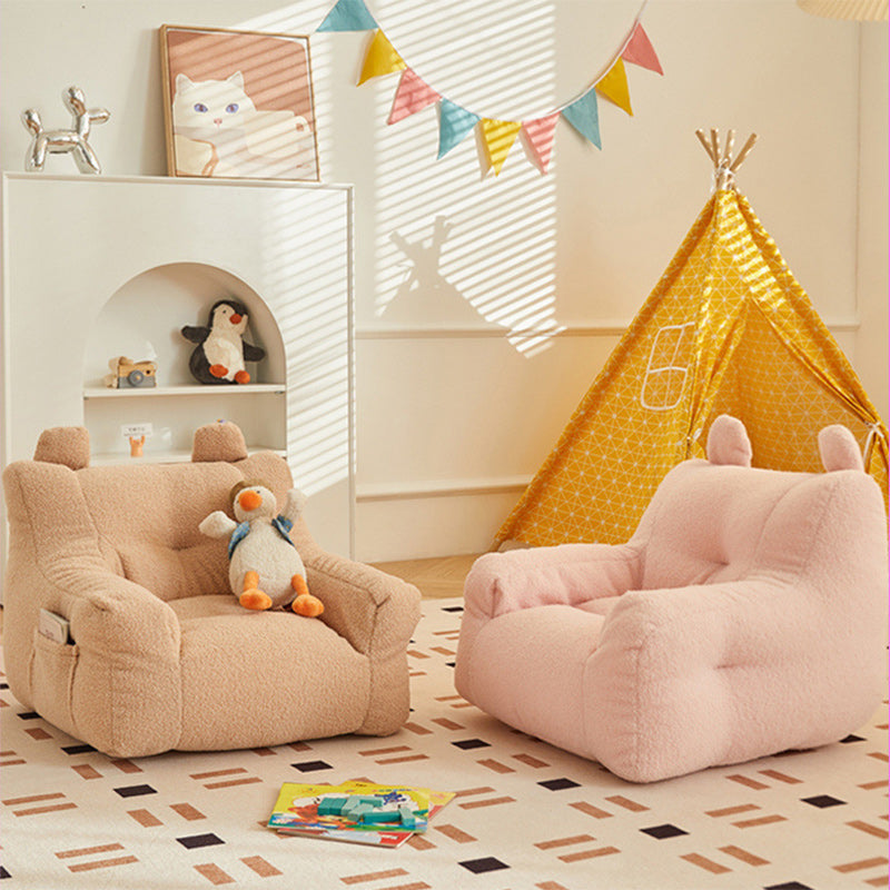 Contemporary Kids' Square Armrest & Backrest with Storage Pocket – Lambswool Fabric, EPS Foam, Cute Ear Design, Ideal Living Room Sofa Accessory