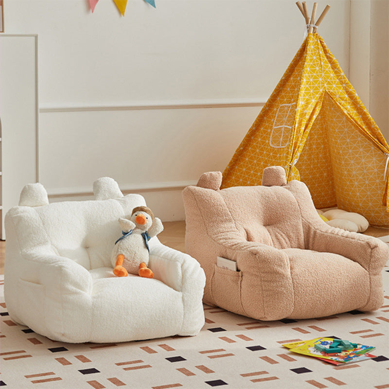 Contemporary Kids' Square Armrest & Backrest with Storage Pocket – Lambswool Fabric, EPS Foam, Cute Ear Design, Ideal Living Room Sofa Accessory