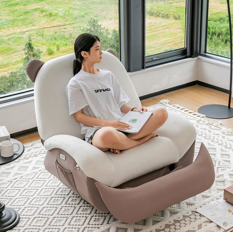 Nordic Contemporary Bear-Square Faux Leather Recliner Chair with Motorized 360° Rotation, Rocking Backrest and Footrest, Steel Frame, Dutch Fleece Cotton Sponge Cushions for Living Room
