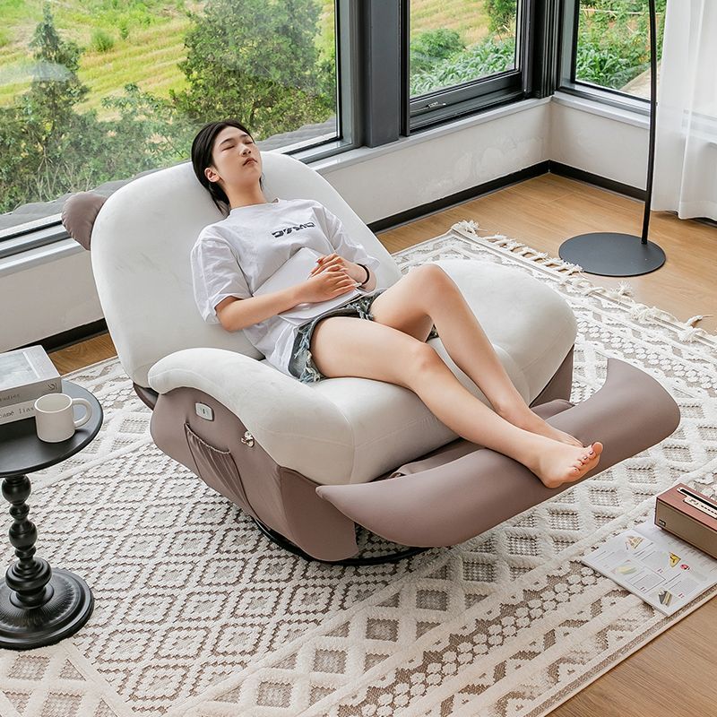 Nordic Contemporary Bear-Square Faux Leather Recliner Chair with Motorized 360° Rotation, Rocking Backrest and Footrest, Steel Frame, Dutch Fleece Cotton Sponge Cushions for Living Room