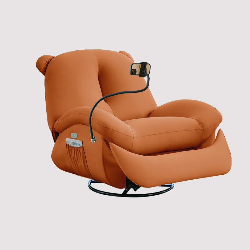 Nordic Contemporary Bear-Square Faux Leather Recliner Chair with Motorized 360° Rotation, Rocking Backrest and Footrest, Steel Frame, Dutch Fleece Cotton Sponge Cushions for Living Room