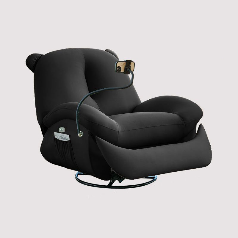 Nordic Contemporary Bear-Square Faux Leather Recliner Chair with Motorized 360° Rotation, Rocking Backrest and Footrest, Steel Frame, Dutch Fleece Cotton Sponge Cushions for Living Room