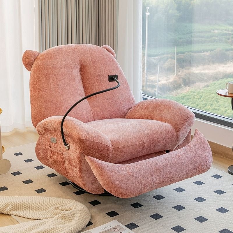Nordic Contemporary Bear-Square Faux Leather Recliner Chair with Motorized 360° Rotation, Rocking Backrest and Footrest, Steel Frame, Dutch Fleece Cotton Sponge Cushions for Living Room