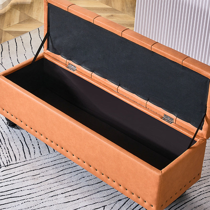 Contemporary Scandinavian Fabric-and-Wood Storage Bench, Rectangular, Backless, for Entryway