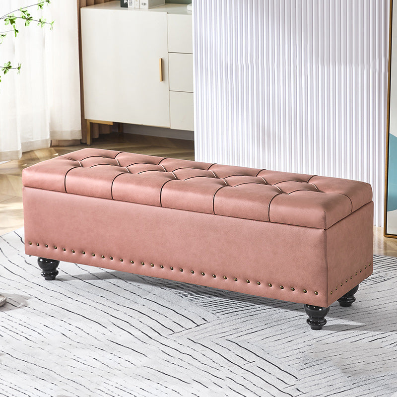 Contemporary Scandinavian Fabric-and-Wood Storage Bench, Rectangular, Backless, for Entryway