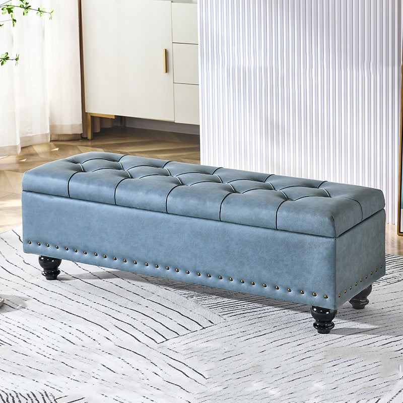 Contemporary Scandinavian Fabric-and-Wood Storage Bench, Rectangular, Backless, for Entryway