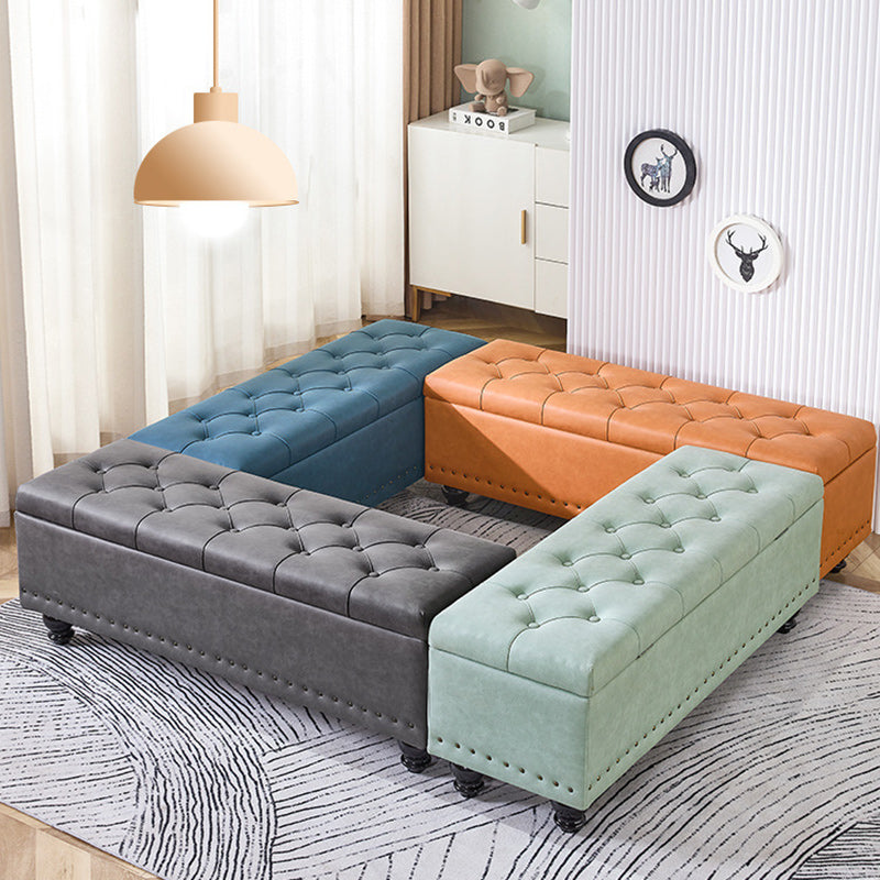 Contemporary Scandinavian Fabric-and-Wood Storage Bench, Rectangular, Backless, for Entryway