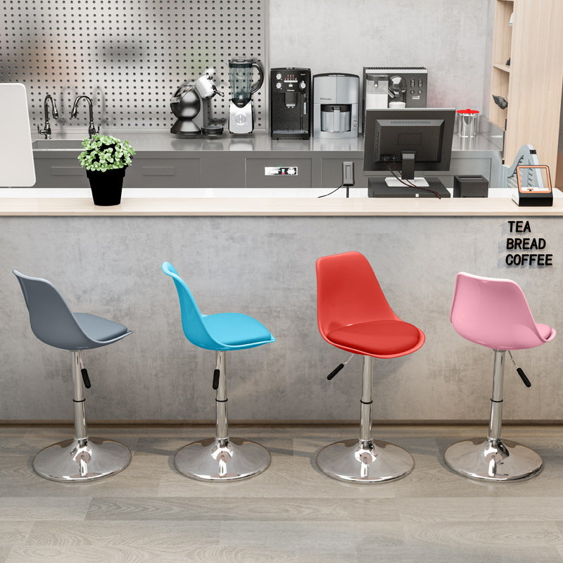Modern Minimalist Oval Swivel Bar Stool with Foam-Padded Faux Leather Seat – Liftable, Backrest & Footrest, Metal & Plastic Frame for Kitchen