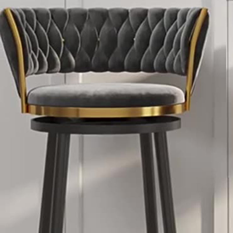 Contemporary Scandinavian Velvet Bar Stool with Iron Frame, Cushioned Round Seat, Backrest, Footrest, and Swivel — Perfect for Kitchen