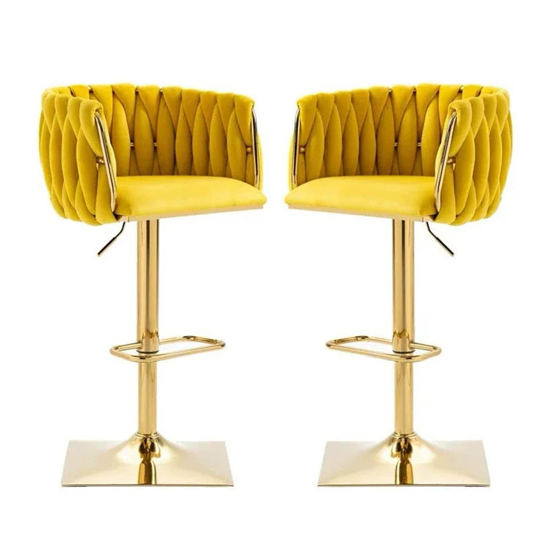 Modern Luxury Velvet Bar Stool with Metal Frame, Oval Cushioned Seat (Lift-Up), Backrest, Footrest, and Swivel – Ideal for Kitchen