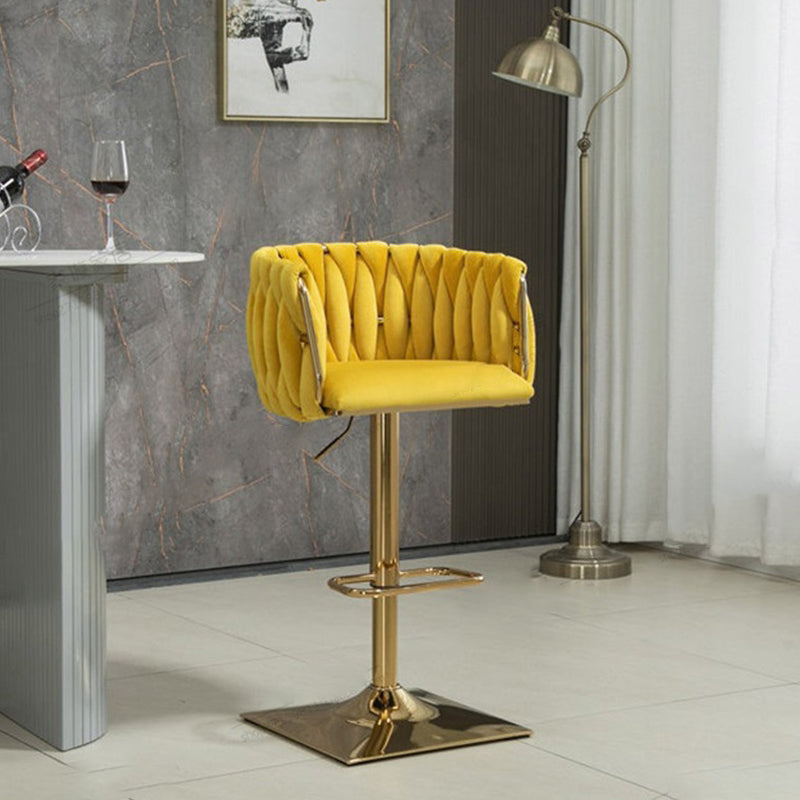 Modern Luxury Velvet Bar Stool with Metal Frame, Oval Cushioned Seat (Lift-Up), Backrest, Footrest, and Swivel – Ideal for Kitchen