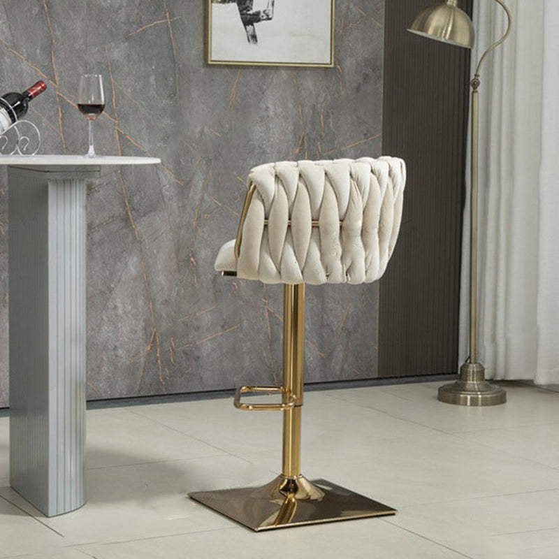 Modern Luxury Velvet Bar Stool with Metal Frame, Oval Cushioned Seat (Lift-Up), Backrest, Footrest, and Swivel – Ideal for Kitchen