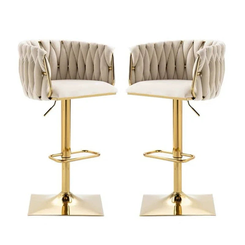 Modern Luxury Velvet Bar Stool with Metal Frame, Oval Cushioned Seat (Lift-Up), Backrest, Footrest, and Swivel – Ideal for Kitchen