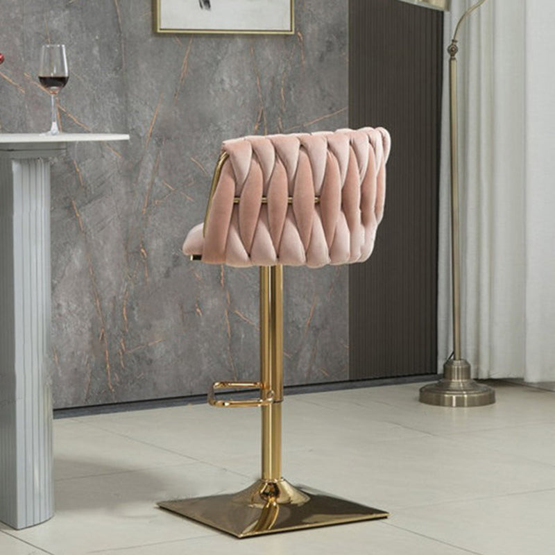 Modern Luxury Velvet Bar Stool with Metal Frame, Oval Cushioned Seat (Lift-Up), Backrest, Footrest, and Swivel – Ideal for Kitchen