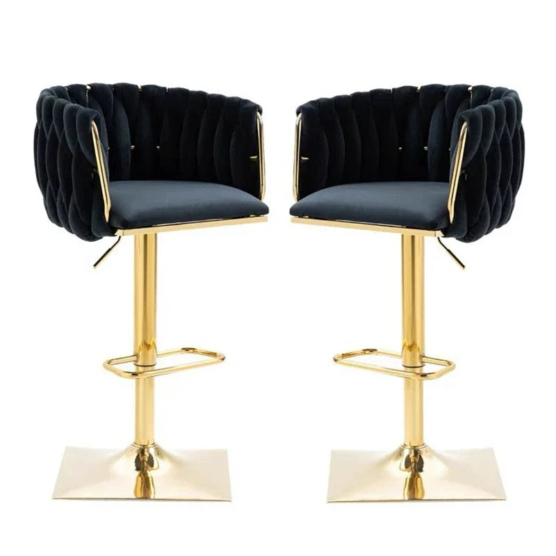 Modern Luxury Velvet Bar Stool with Metal Frame, Oval Cushioned Seat (Lift-Up), Backrest, Footrest, and Swivel – Ideal for Kitchen