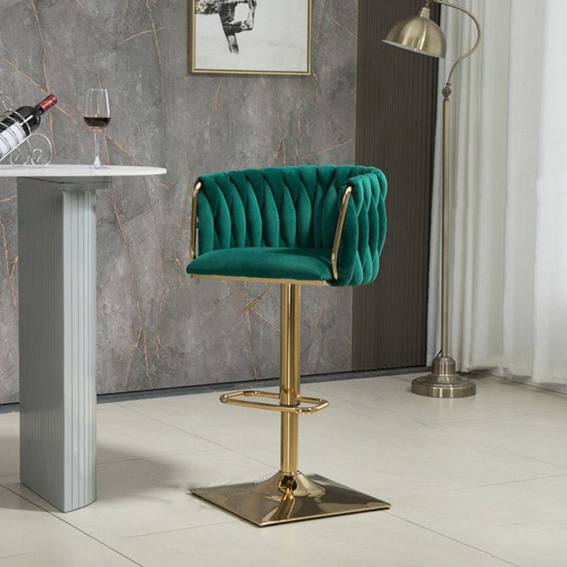 Modern Luxury Velvet Bar Stool with Metal Frame, Oval Cushioned Seat (Lift-Up), Backrest, Footrest, and Swivel – Ideal for Kitchen