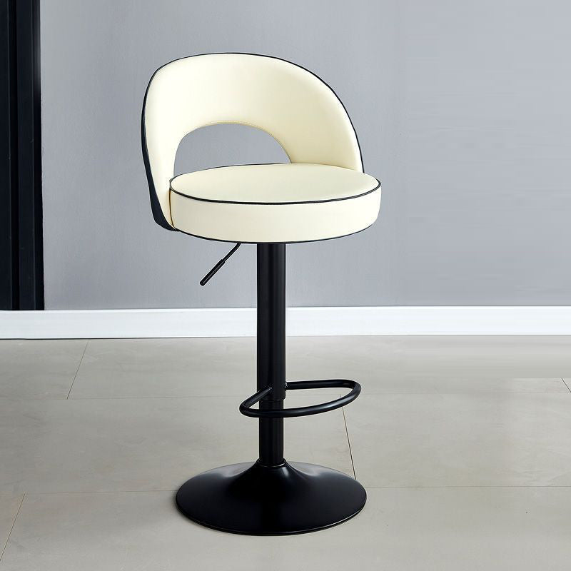 Modern Minimalist Faux Leather Bar Stool with Metal Frame, Round Liftable Seat, Backrest, Footrest, and Swivel – for Kitchen