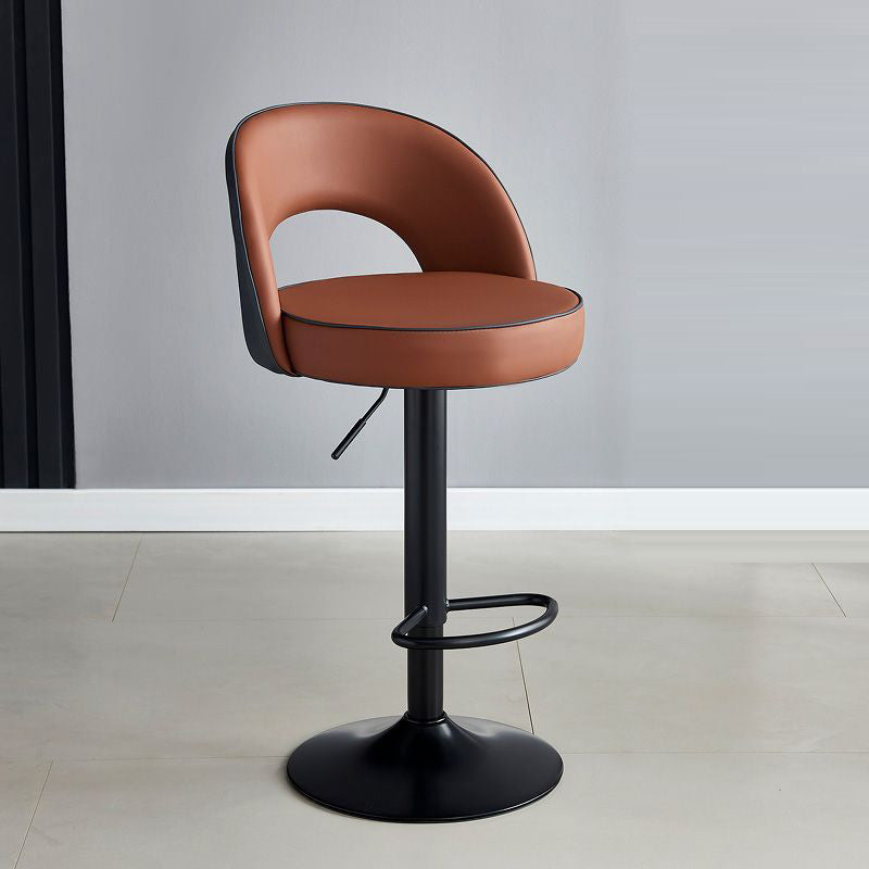 Modern Minimalist Faux Leather Bar Stool with Metal Frame, Round Liftable Seat, Backrest, Footrest, and Swivel – for Kitchen