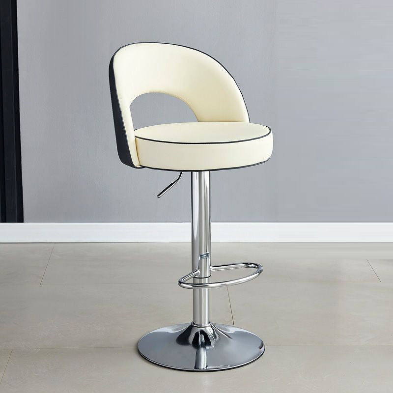 Modern Minimalist Faux Leather Bar Stool with Metal Frame, Round Liftable Seat, Backrest, Footrest, and Swivel – for Kitchen