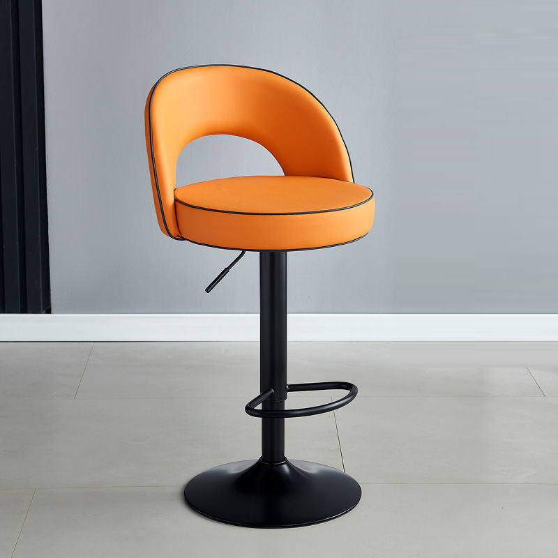 Modern Minimalist Faux Leather Bar Stool with Metal Frame, Round Liftable Seat, Backrest, Footrest, and Swivel – for Kitchen