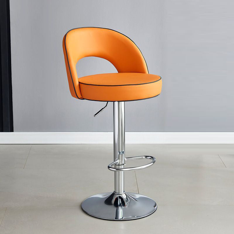 Modern Minimalist Faux Leather Bar Stool with Metal Frame, Round Liftable Seat, Backrest, Footrest, and Swivel – for Kitchen