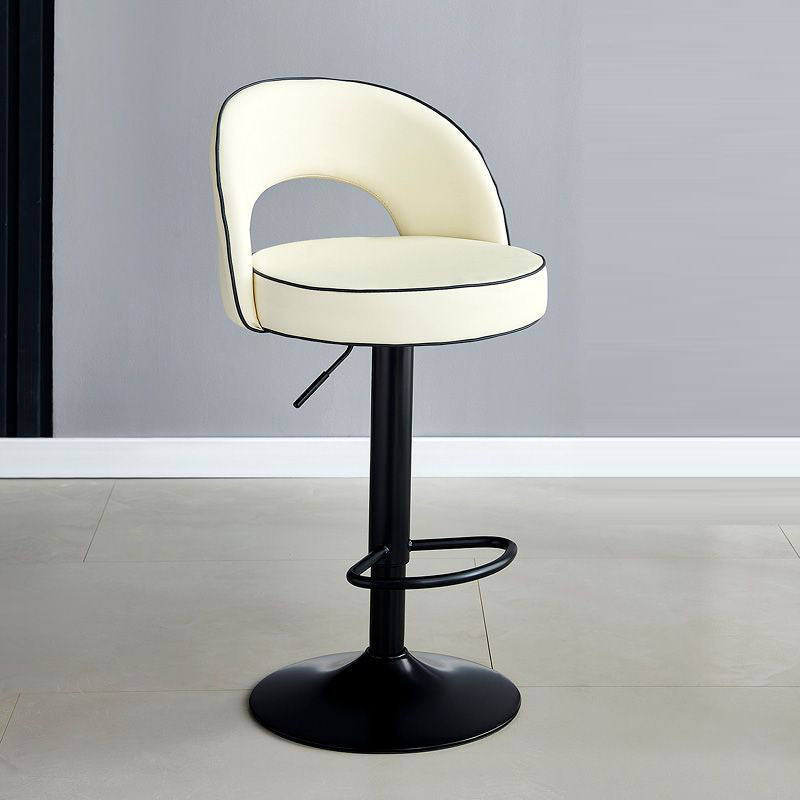 Modern Minimalist Faux Leather Bar Stool with Metal Frame, Round Liftable Seat, Backrest, Footrest, and Swivel – for Kitchen