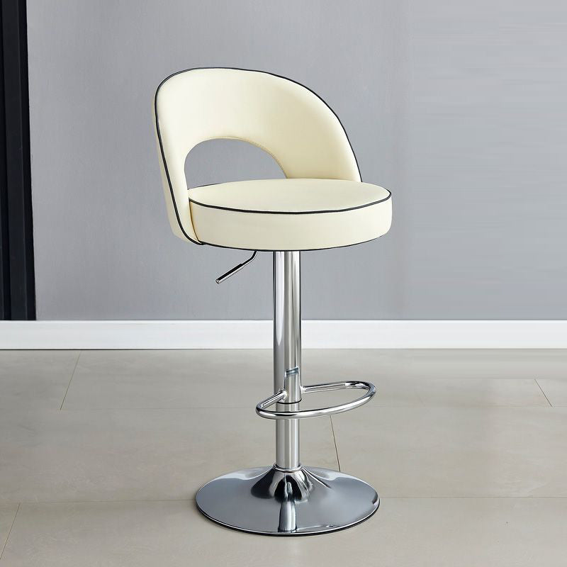 Modern Minimalist Faux Leather Bar Stool with Metal Frame, Round Liftable Seat, Backrest, Footrest, and Swivel – for Kitchen